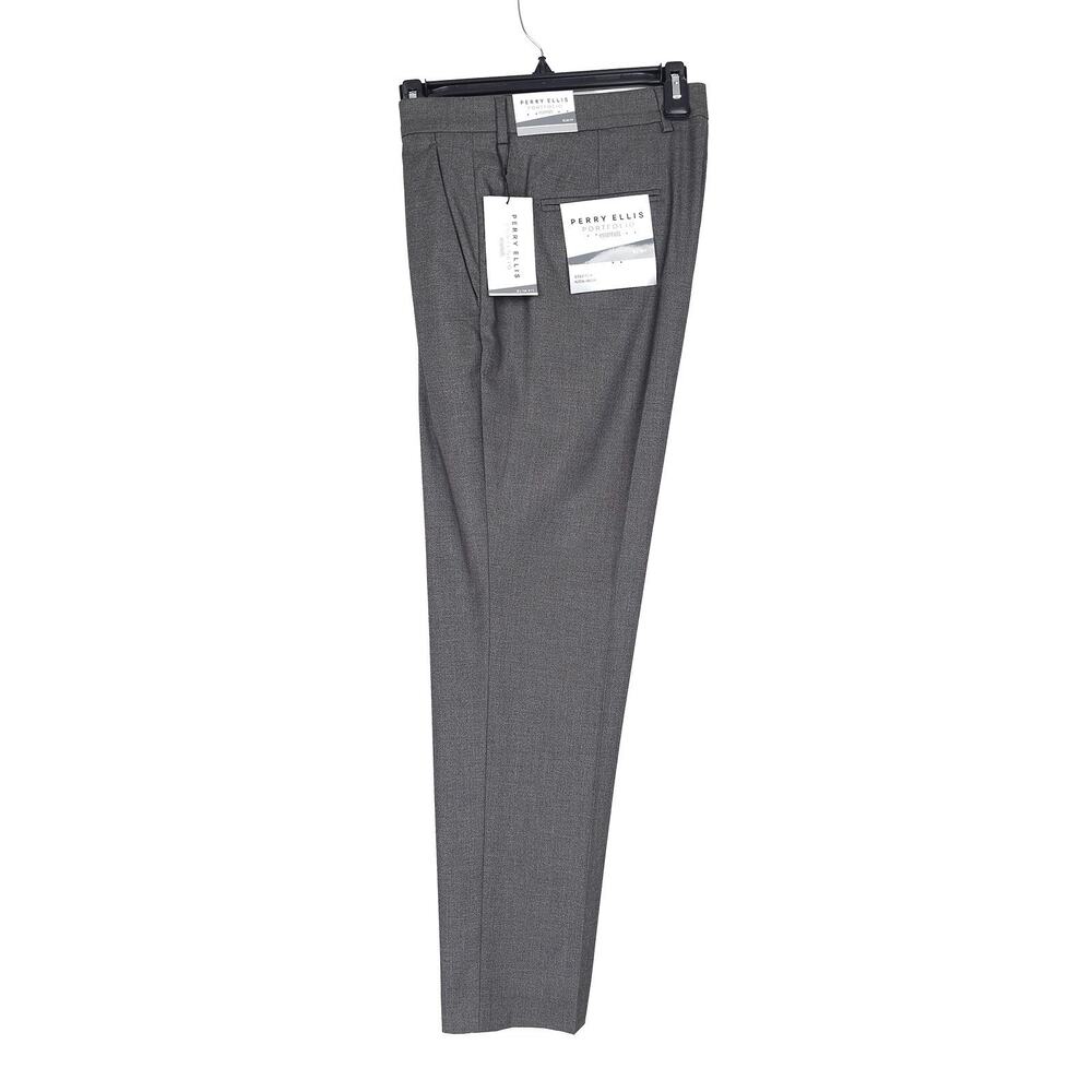 Perry Ellis Mens Slim Fit Dress Pants 36x29 Alloy Grey Solid Stretch Micro Twill - Picture 3 of 13